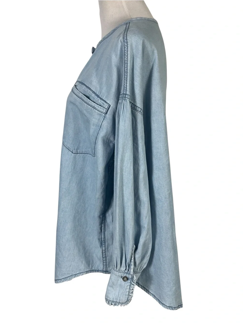 Free People Denim Dreaming Pullover Oversized Chambray Top Coastal Boho Blouse S